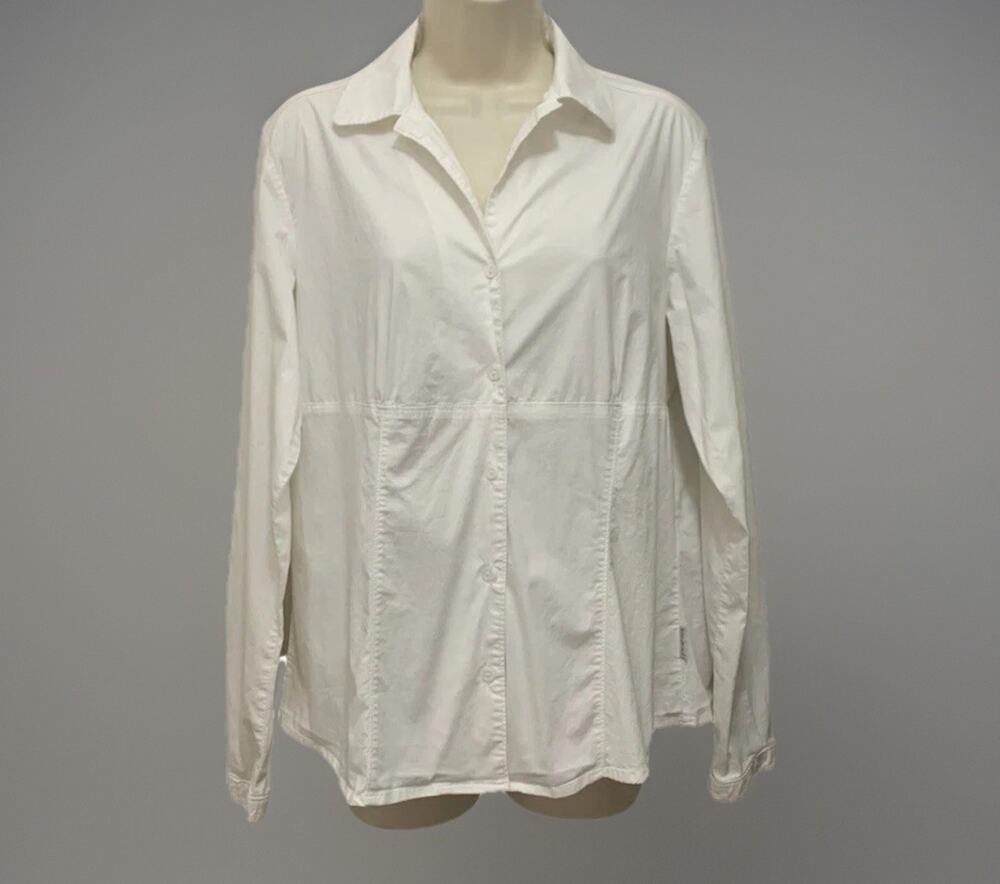 Woolrich Womens Sz L White Button Up Shirt Stretch Long Sleeve